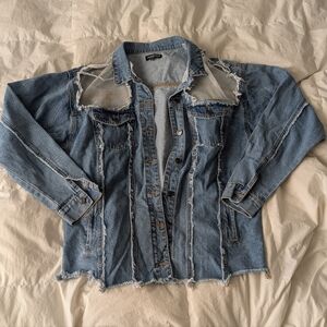 Fashion Nova Ripped Blue Denim Jacket